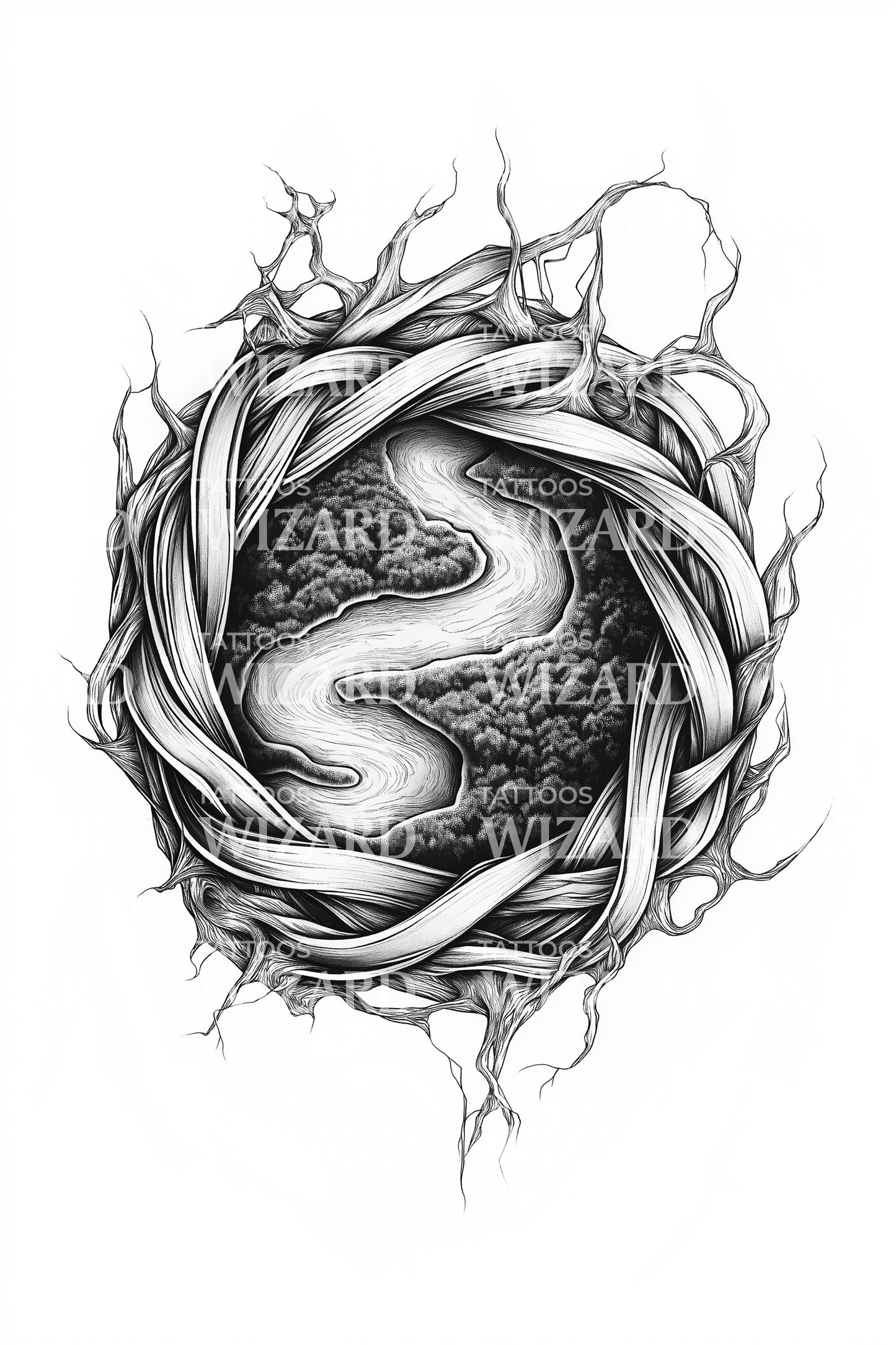 Woven Thorn River Tattoo Design