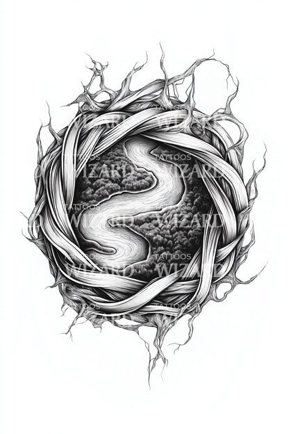 Woven Thorn River Tattoo Design