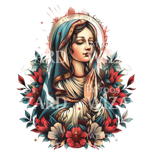 Neotraditional Mother Mary Tattoo Design