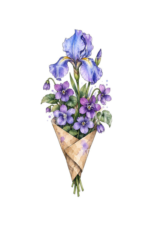 Wrapped Kraft Cone of Violets Tattoo Idea