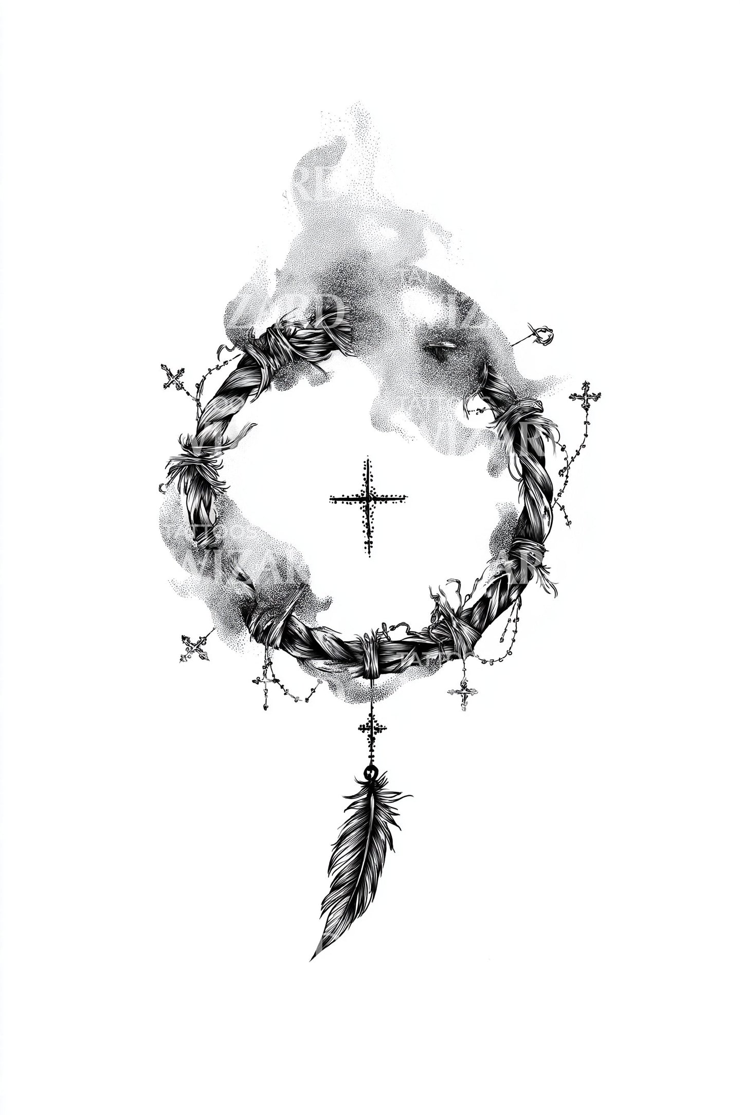 Wreath Cross Dreamcatcher Tattoo Design