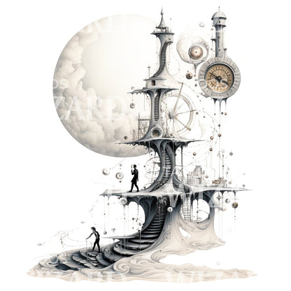 Surrealist Cityscape Tattoo Design