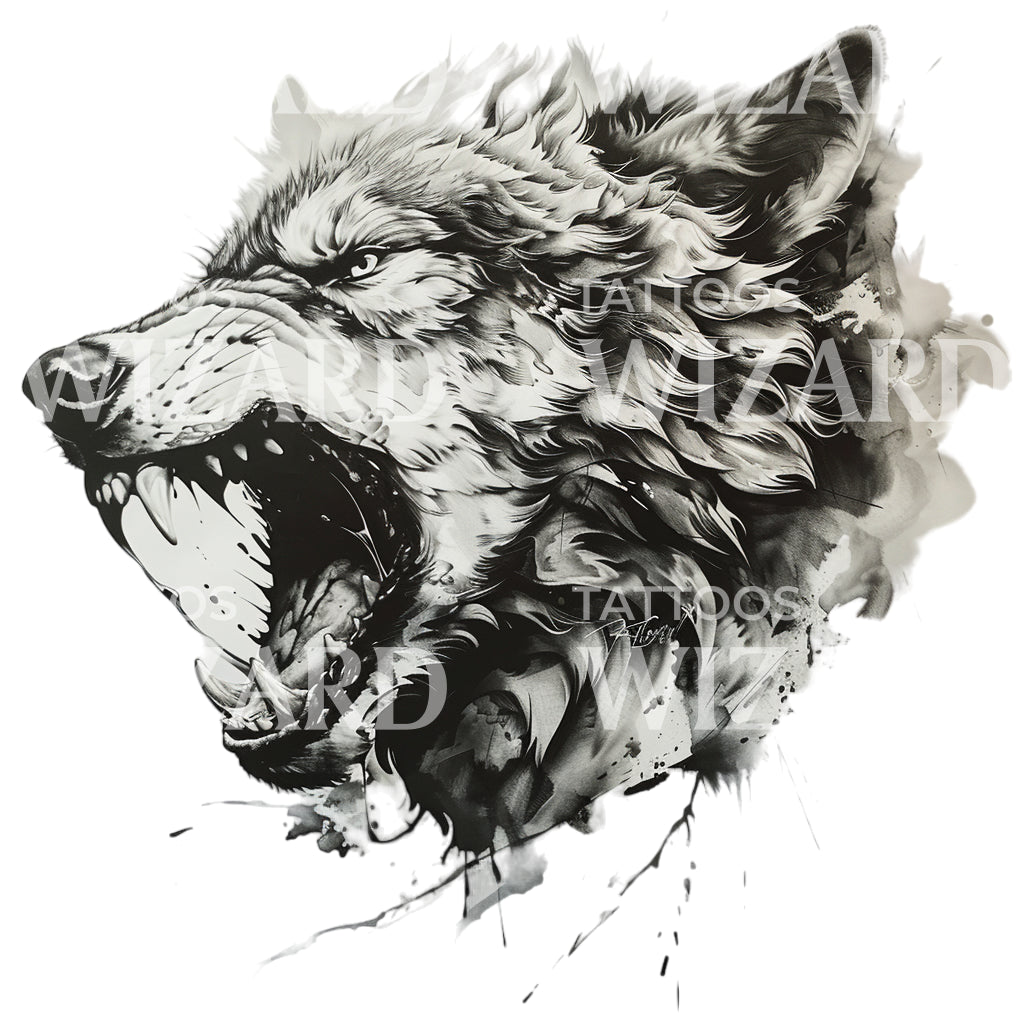 Wilder Schattenwolf Tattoo-Design