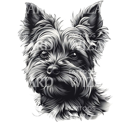 Fluffy Yorkshire Terrier Tattoo Design