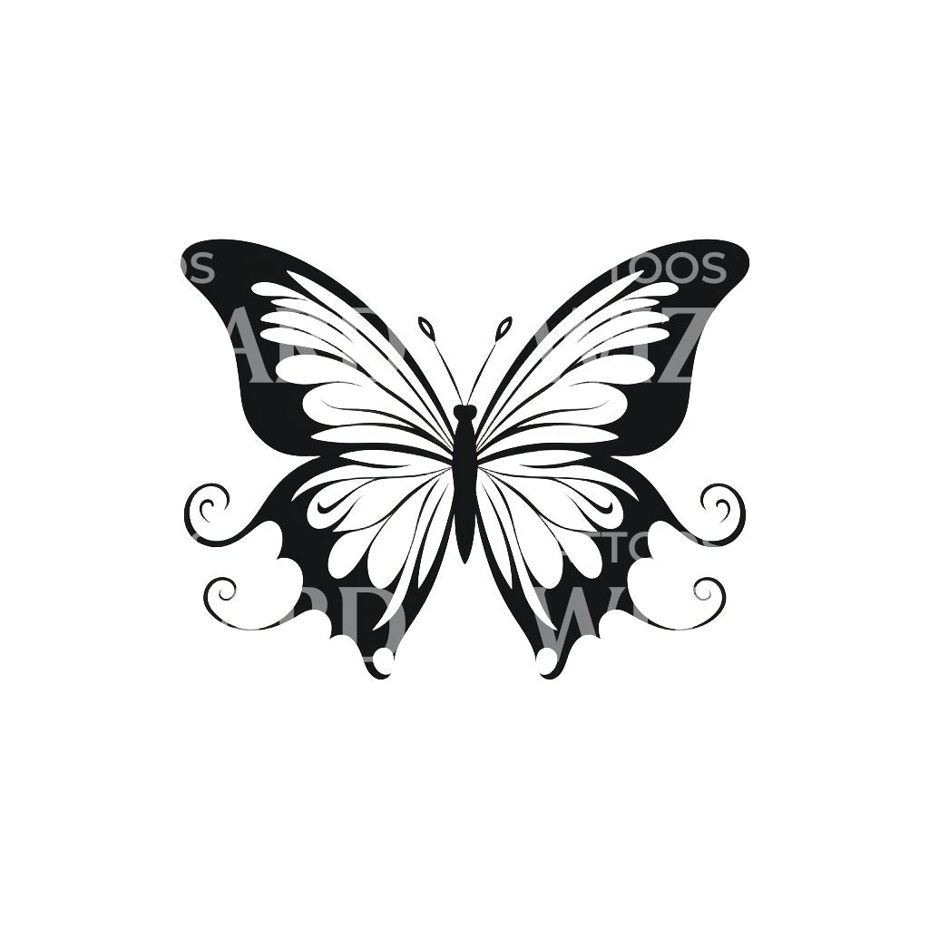 Wavy Butterfly Minimalist Tattoo Design
