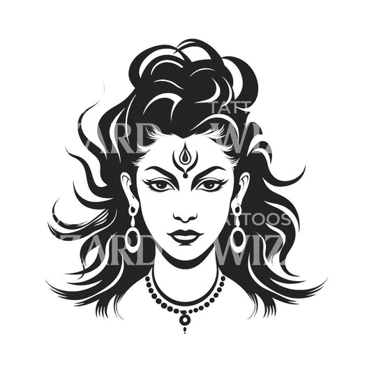 Shiva Goddess Head Tattoo Design