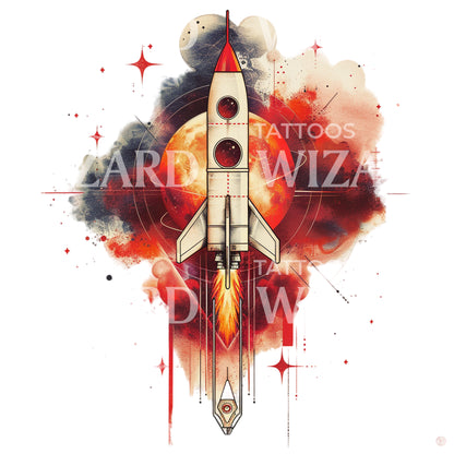 Space Exploration on Mars Tattoo Design