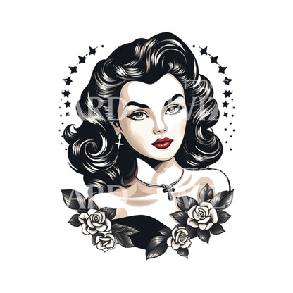 Old School Pin-up Portrait Tattoo Design