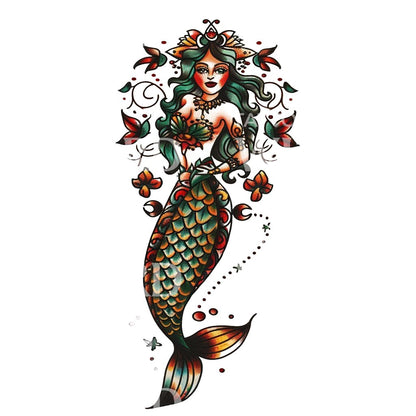 Oldschool Mermaid Symbolic Tattoo Design