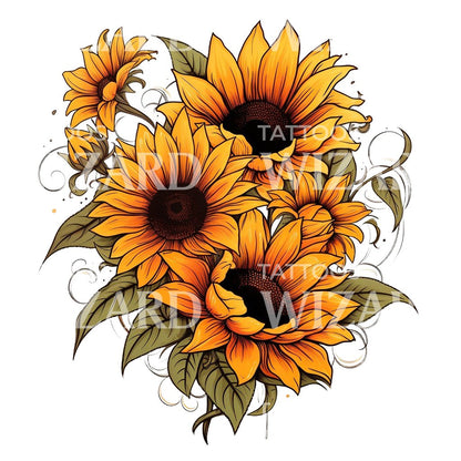 Neo Traditional Sunflower Tattoo Design