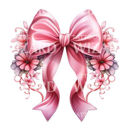 Pink Girly Bow New School Tattoo Design