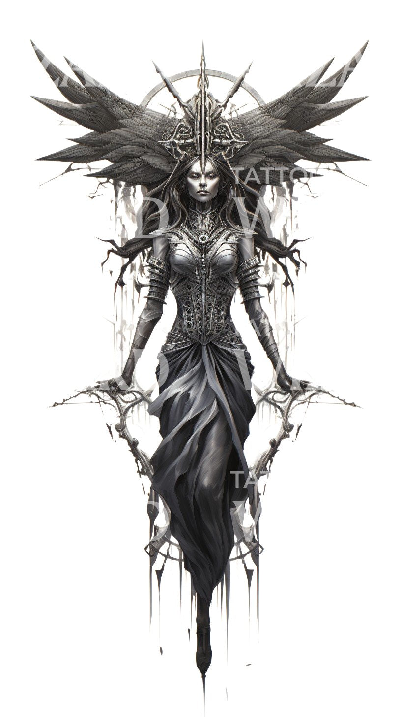Conception de tatouage de déesse Blackwork