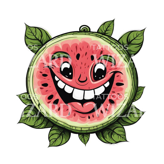 lächelndes, glückliches Wassermelonenfrucht-Tattoo-Design