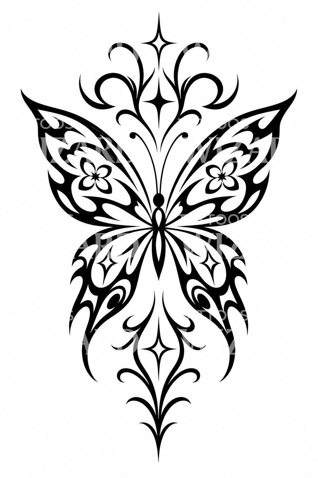 Y2K Tribal Butterfly Tattoo Design