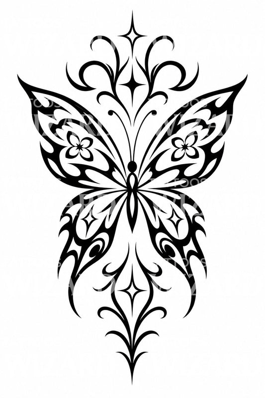 Y2K Tribal Butterfly Tattoo Design