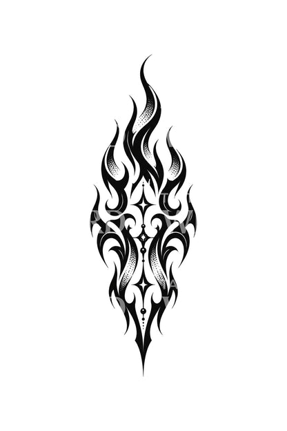 Y2K Tribal-Flamme, Blackwork-Tattoo-Design