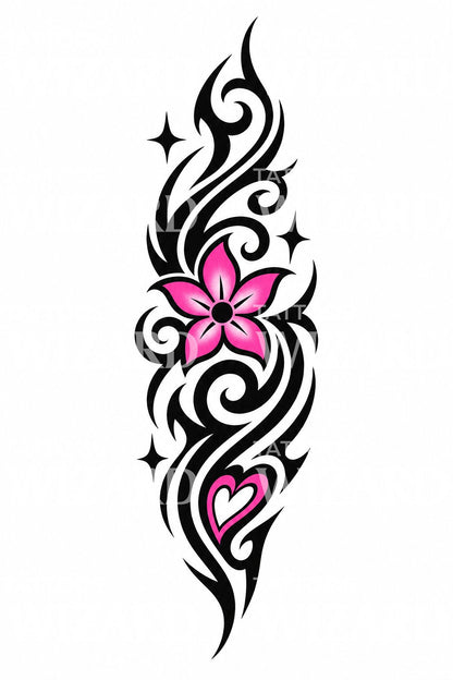 Y2K Tribal Swirl Flower Tattoo Design