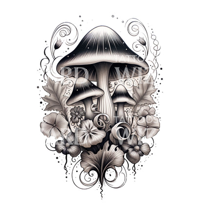 Magic Mushroom Black&Grey Tattoo Design