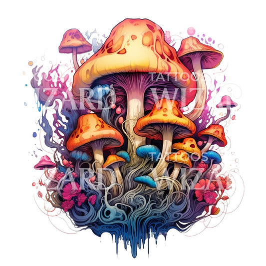 Psychedelic Mushrooms Tattoo Design