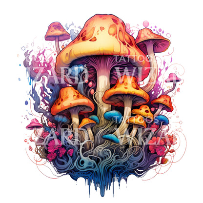 Psychedelic Mushrooms Tattoo Design