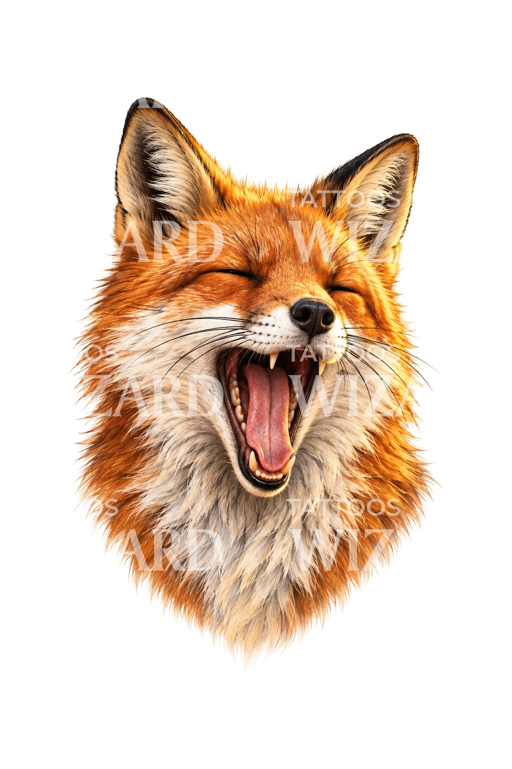 Yawning Red Fox Morning Light Tattoo Illustration