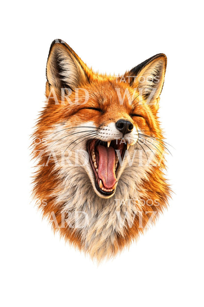 Yawning Red Fox Morning Light Tattoo Illustration