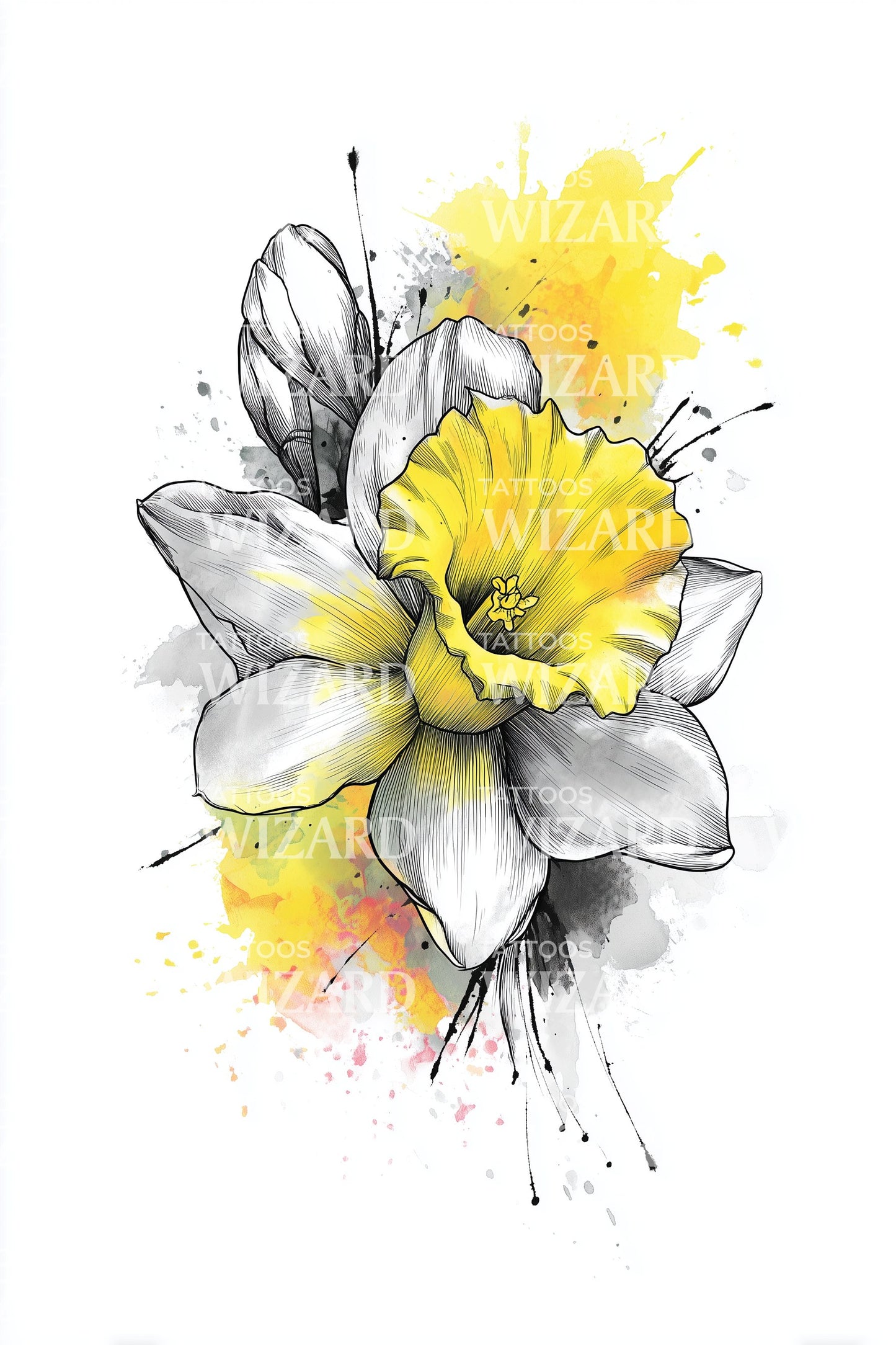 Diseño de tatuaje acuarela flor amarilla