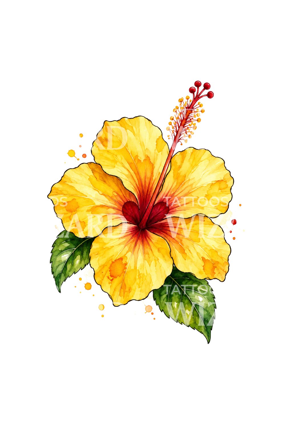 Yellow Hibiscus Sunny Watercolor Tattoo Design