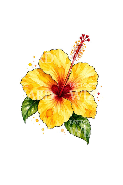 Yellow Hibiscus Sunny Watercolor Tattoo Design