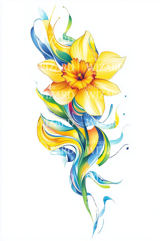Diseño de tatuaje en movimiento de lirio amarillo