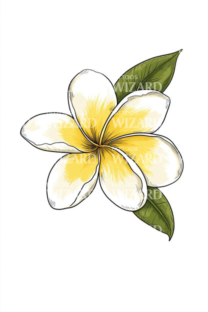 Yellow Plumeria with Leaves Tattoo Design