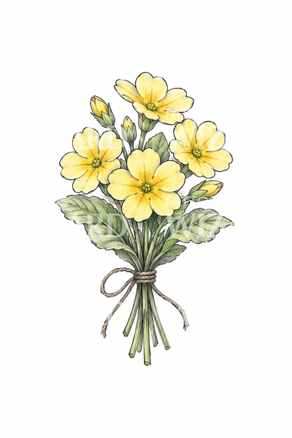 Yellow Primrose Posy Tied with String Sketch Tattoo
