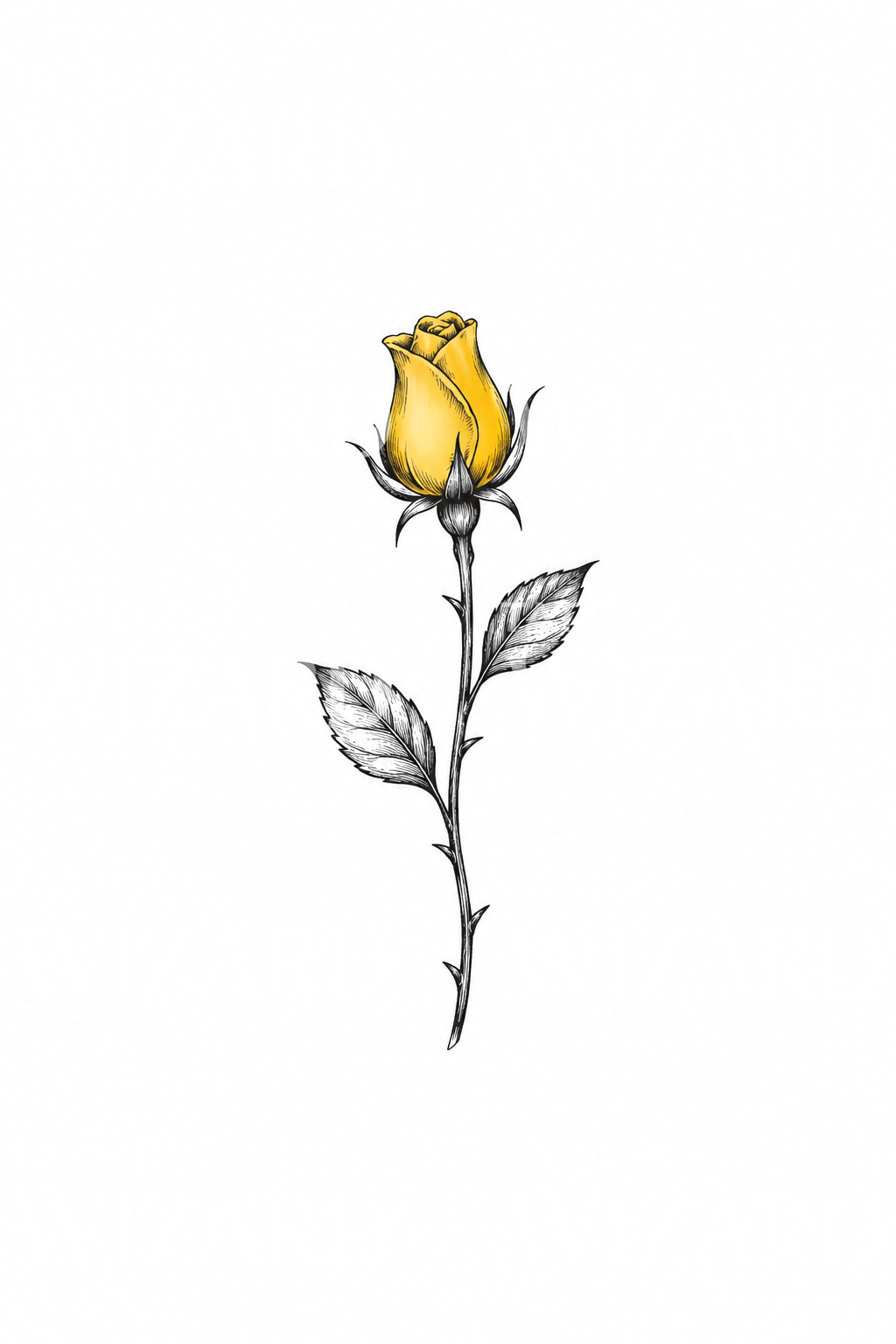 Tattoo-Idee einer gelben Rosenknospe als Bleistiftskizze