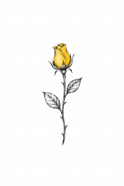 Tattoo-Idee einer gelben Rosenknospe als Bleistiftskizze