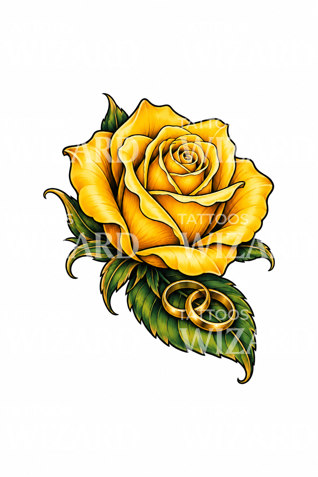 Yellow Rose with Linked Friendship Rings Tattoo Idea