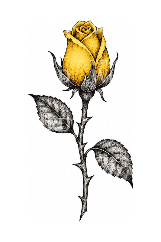 Tatuaje dotwork de capullo de rosa amarillo