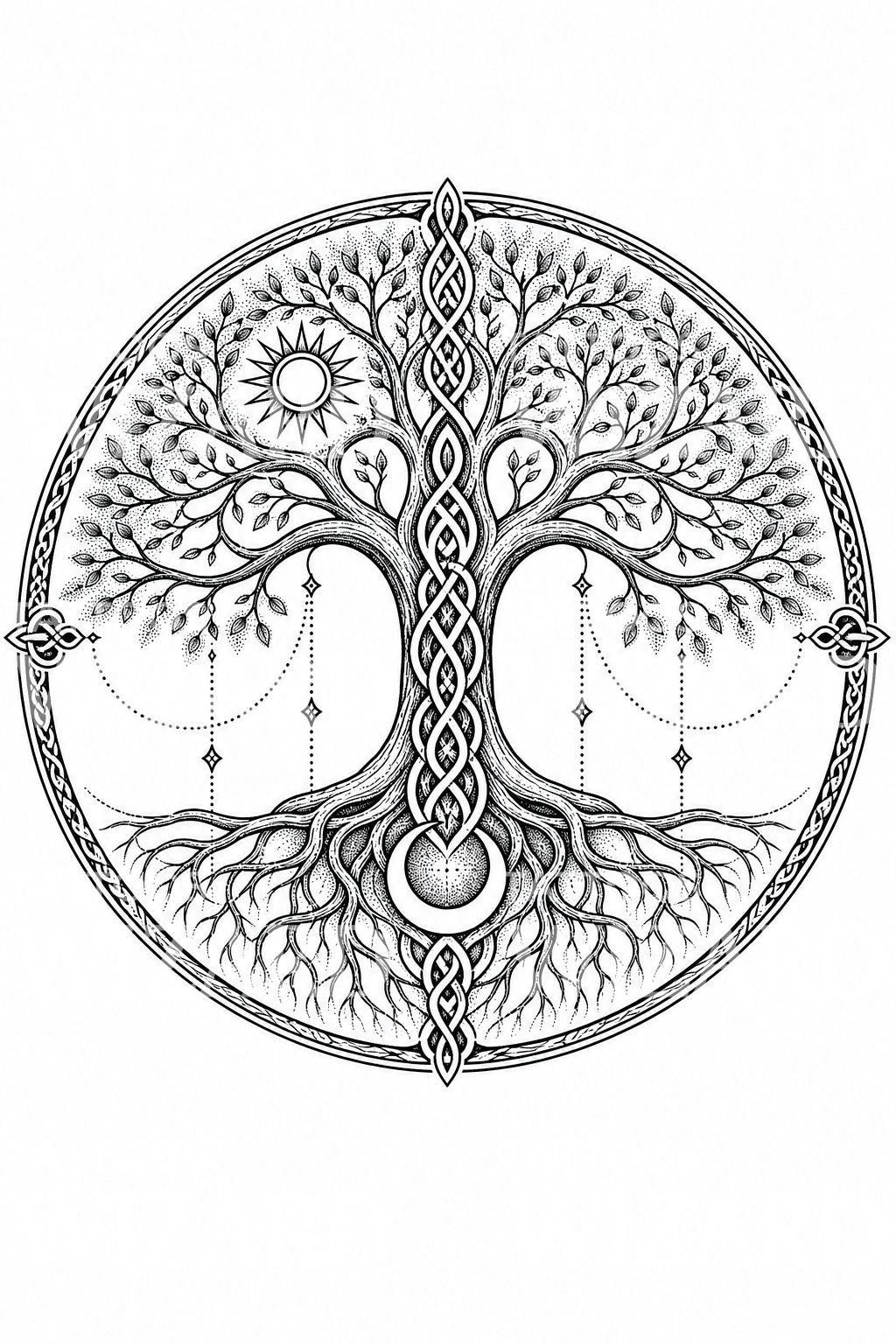 Yggdrasil World Tree Blackwork Tattoo Design