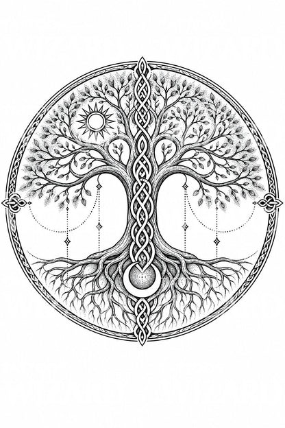 Yggdrasil World Tree Blackwork Tattoo Design