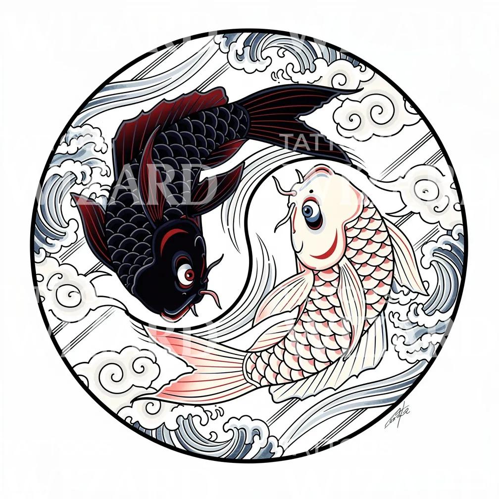 Yin Yang Koi Tattoo Design
