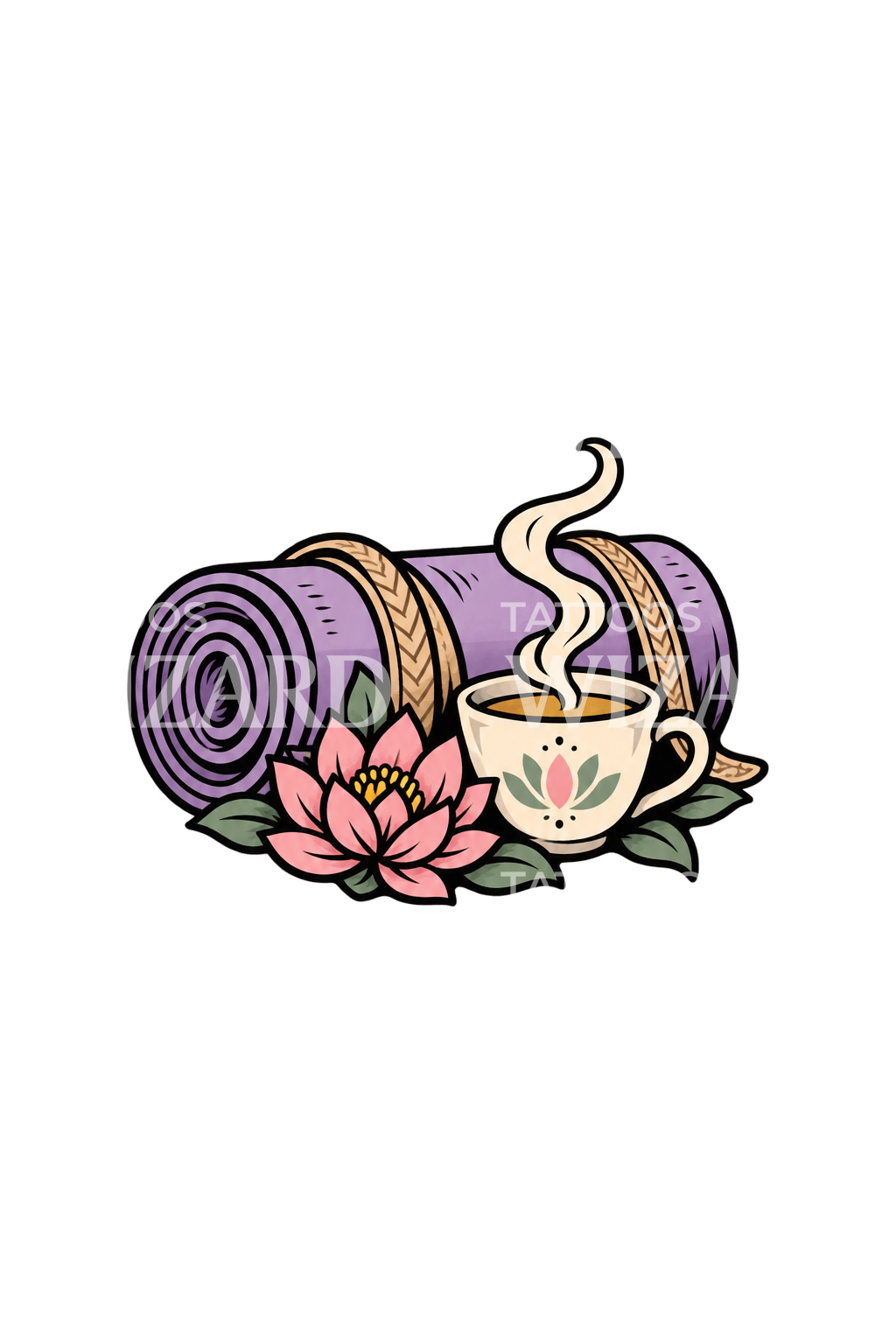 Yoga Mat Lotus and Tea Cup Sticker Tattoo – Tattoos Wizard Designs