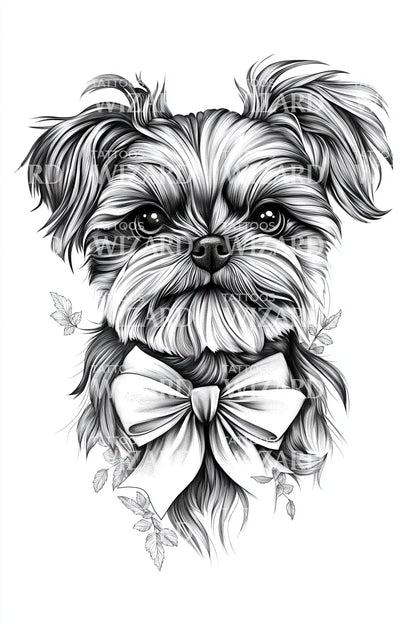 Yorkie With Ribbon Tattoo Idea