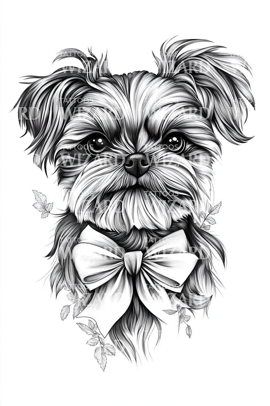 Yorkie With Ribbon Tattoo Idea