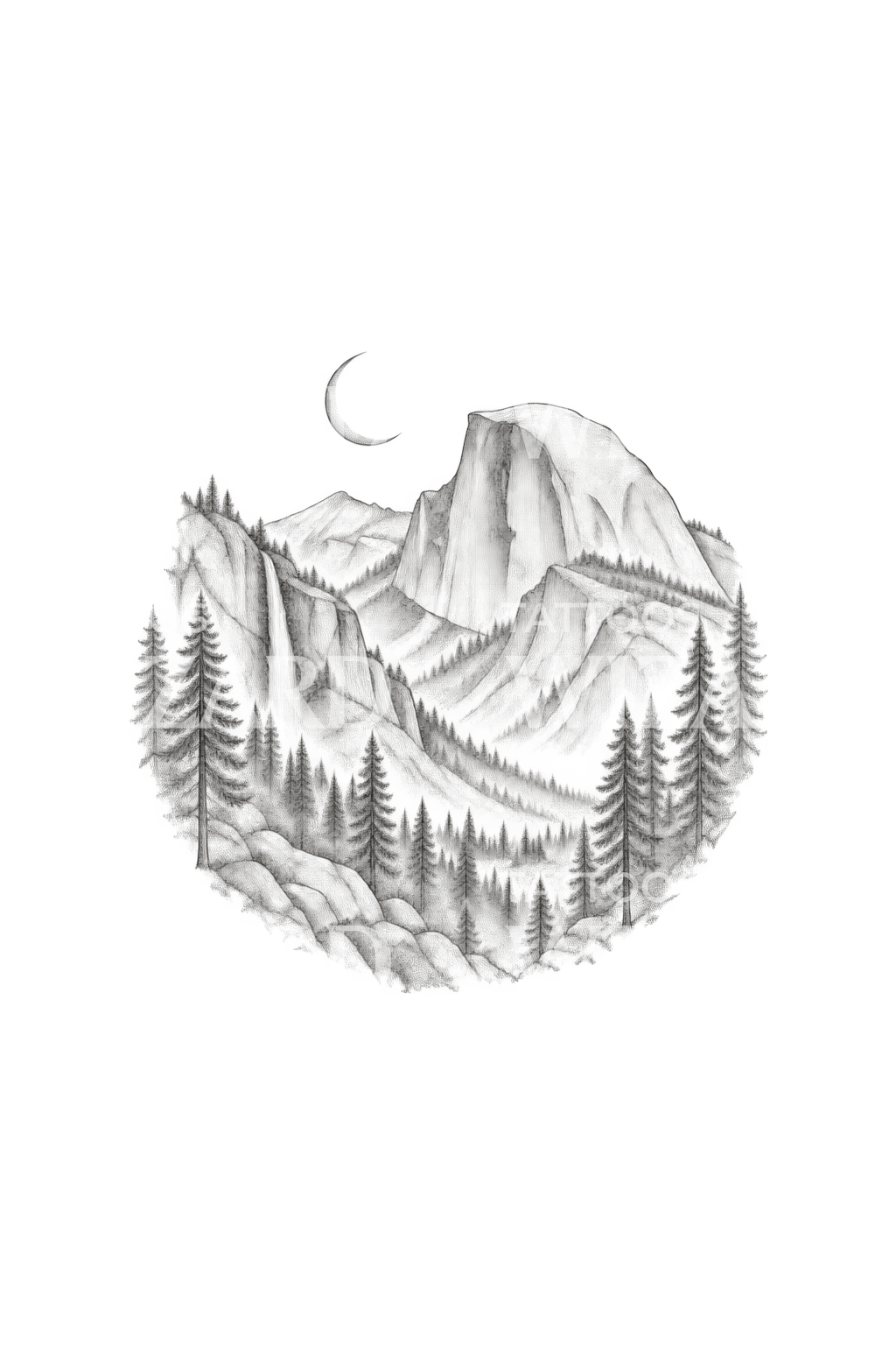 Wzór tatuażu doliny Half Dome w Yosemite