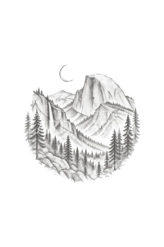 Yosemite Half Dome Valley Tattoo Design