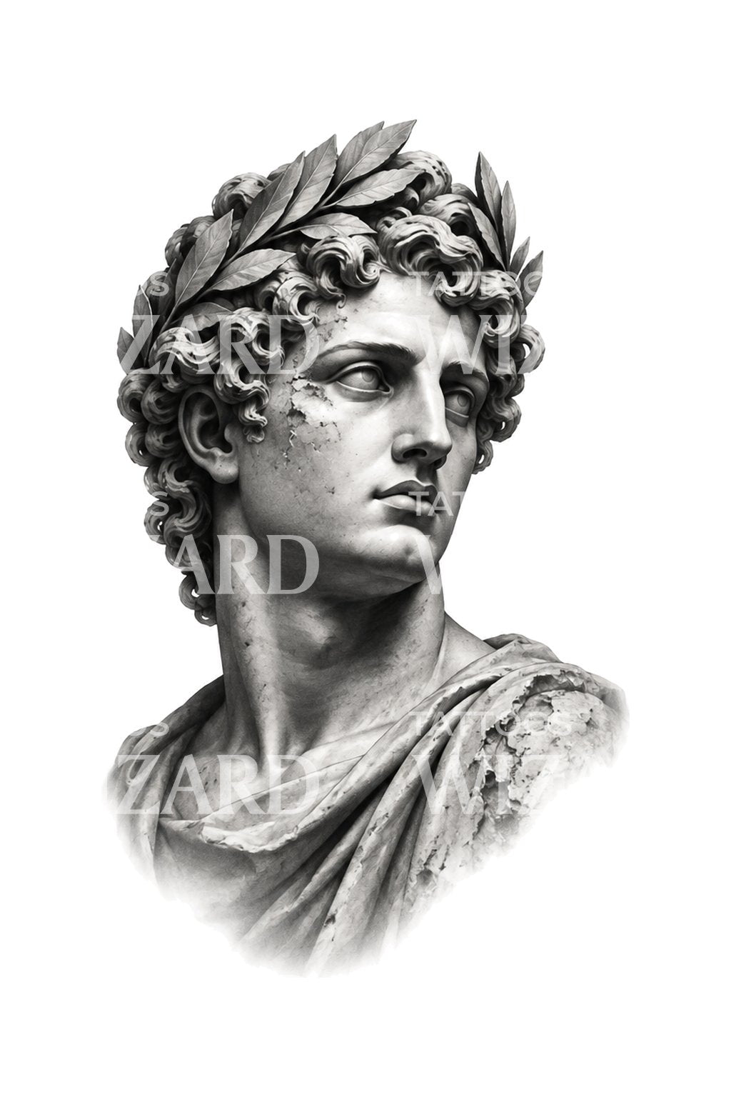 Tatoveringsdesign af ung Apollon som marmorbuste