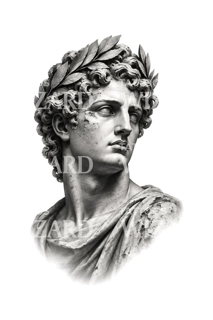 Tatoveringsdesign af ung Apollon som marmorbuste