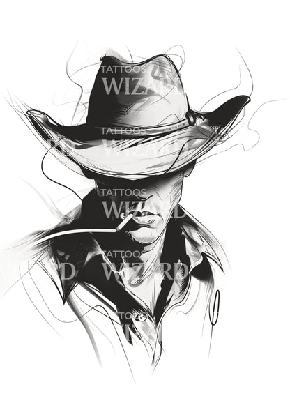 Young Cowboy with a Smoke Tattoo Design