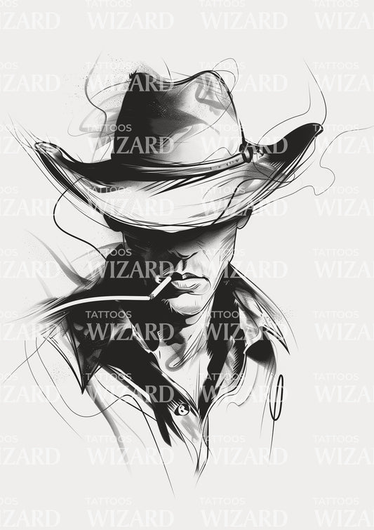 Young Cowboy with a Smoke Tattoo Design