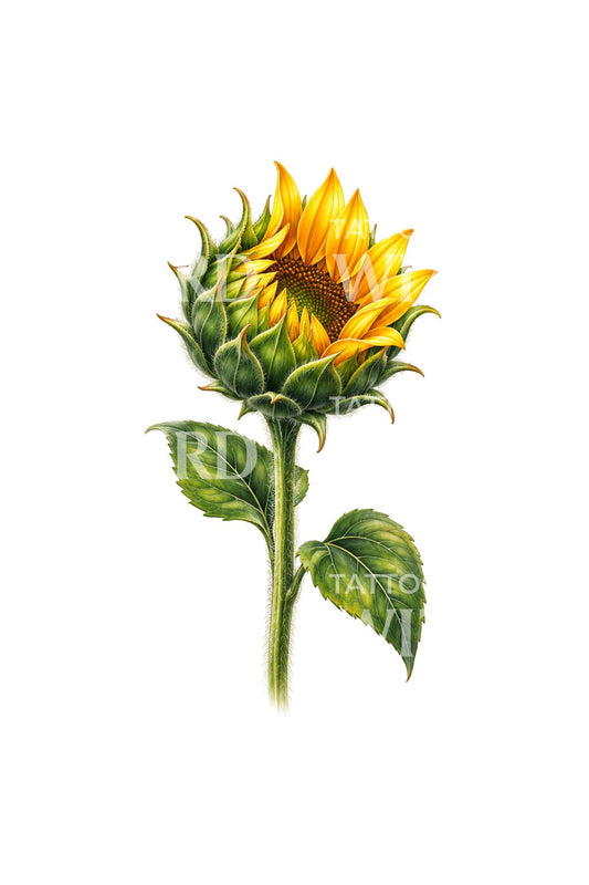 Young Sunflower Just Opening Tattoo Design