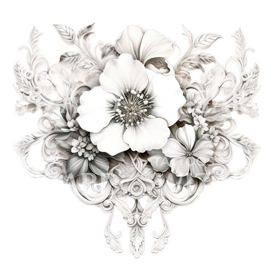 Dentelle française blanche avec conception de tatouage de fleurs